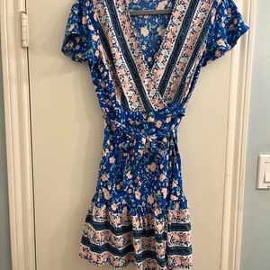 Floral Blue and Pink Women's Wrap Dress